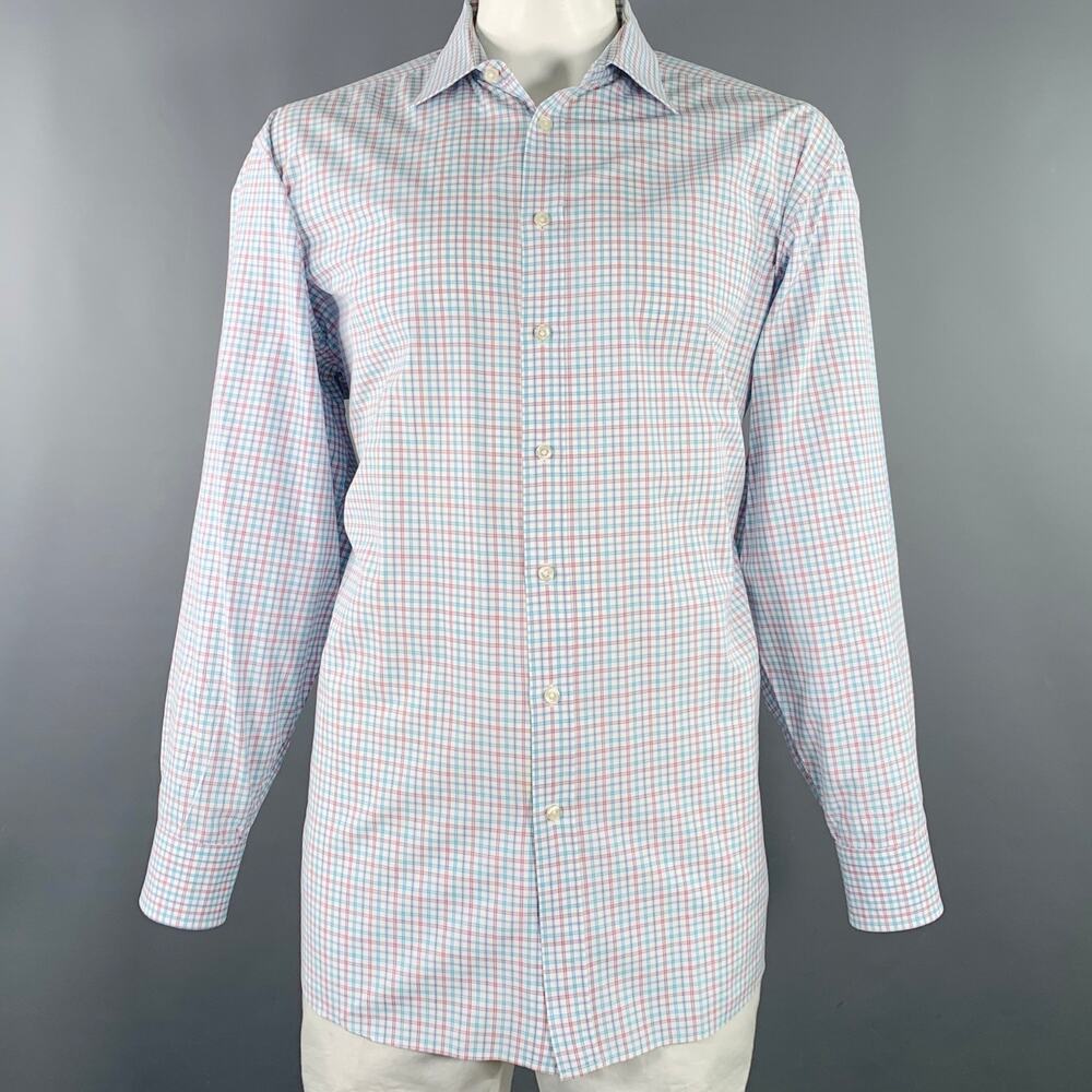 CHARLES TYRWHITT Size XL White Red Blue Checkered Cotton Long Sleeve Shirt